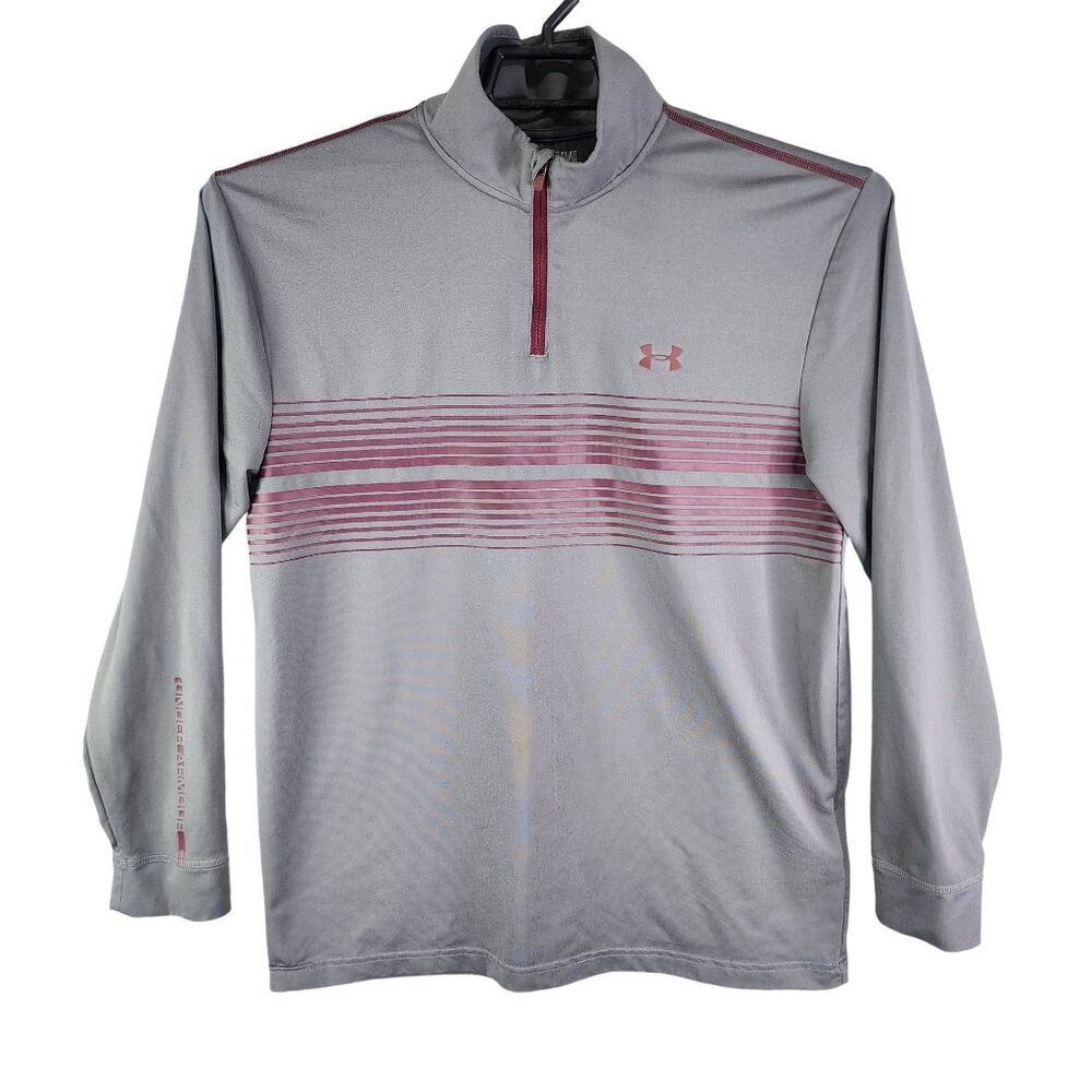 Mens Gray Under Armour Infrared Shirt Cold Gear Loose 1/4 Zip Mock Neck Size M